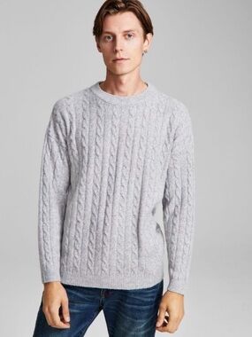 And Now This Men's Regular-Fit Cable-Knit Crewneck Sweater Heather Grey Size M